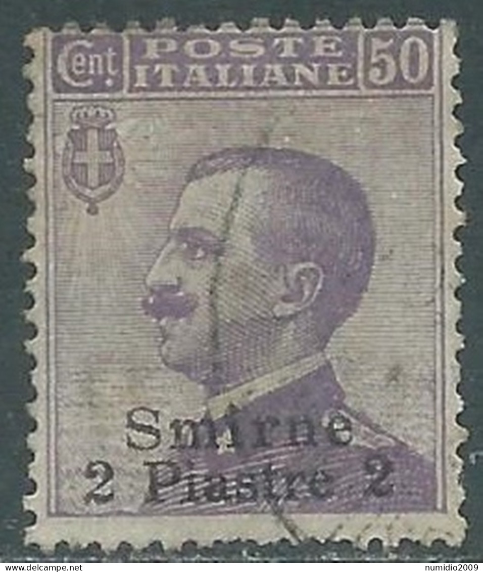 1909-11 LEVANTE SMIRNE USATO 2 PI SU 50 CENT - RB37-10 - Bureaux D'Europe & D'Asie