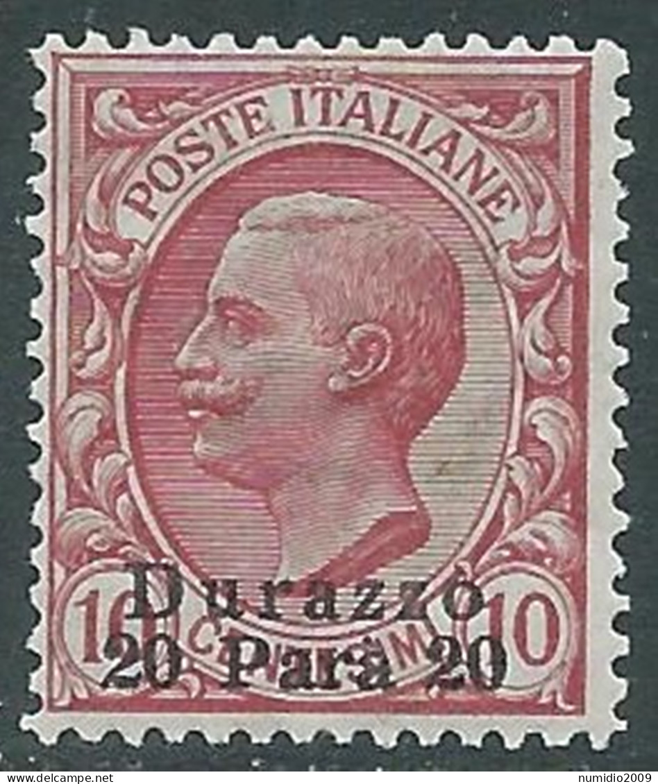 1909-11 LEVANTE DURAZZO 20 PA SU 10 CENT MNH ** - I37-10 - Bureaux D'Europe & D'Asie