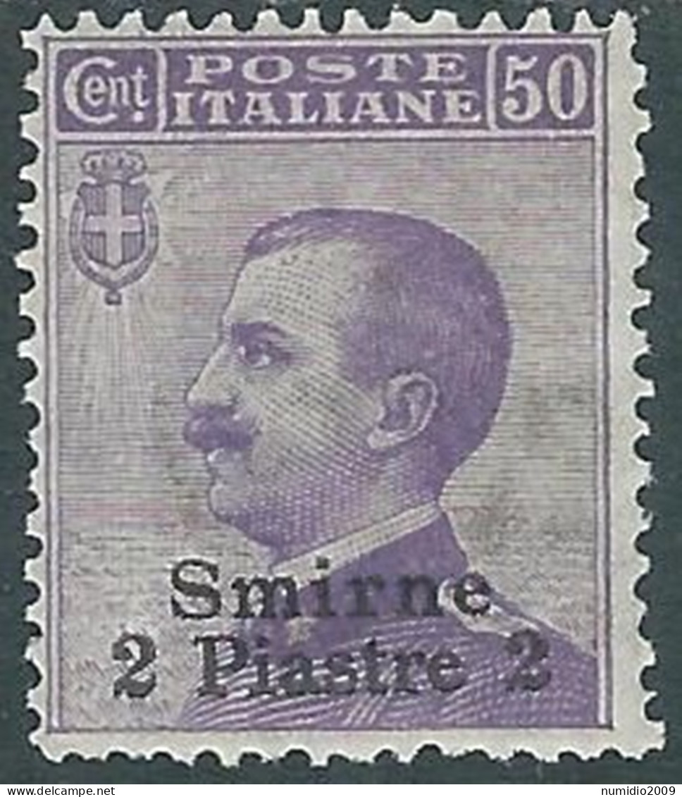 1909-11 LEVANTE SMIRNE 2 PI SU 50 CENT MH * - I42-8 - Europa- Und Asienämter