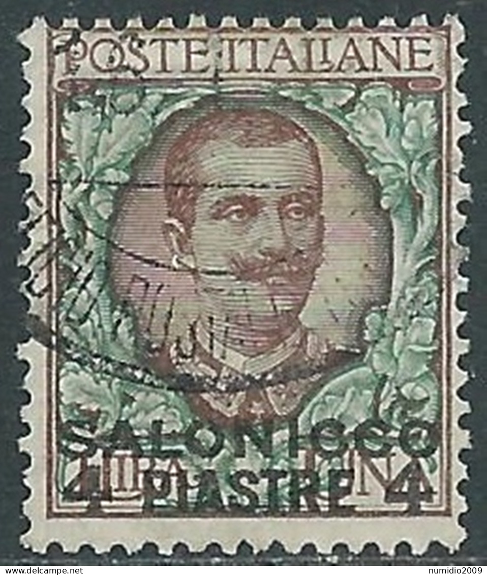 1909-11 LEVANTE SALONICCO USATO 4 PI SU 1 LIRA - RB37-4 - Bureaux D'Europe & D'Asie