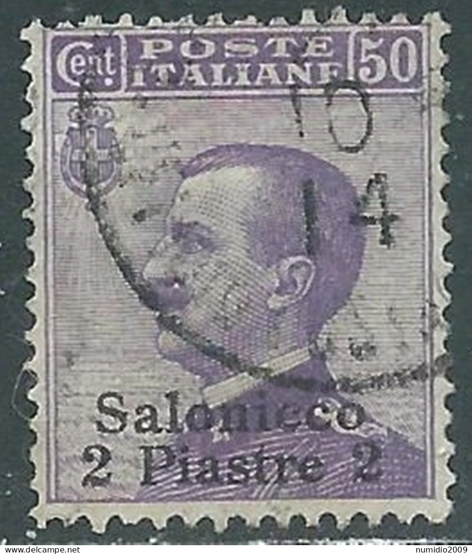 1909-11 LEVANTE SALONICCO USATO 2 PI SU 50 CENT - RB37-4 - Bureaux D'Europe & D'Asie