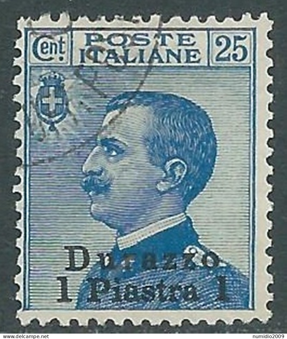 1909-11 LEVANTE DURAZZO USATO 1 PI SU 25 CENT - RB37-4 - European And Asian Offices