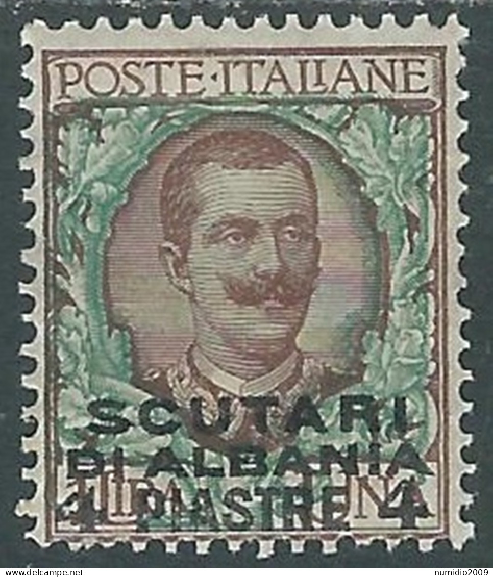 1909-11 LEVANTE SCUTARI D'ALBANIA 4 PI SU 1 LIRA MH * - I42-7 - Bureaux D'Europe & D'Asie