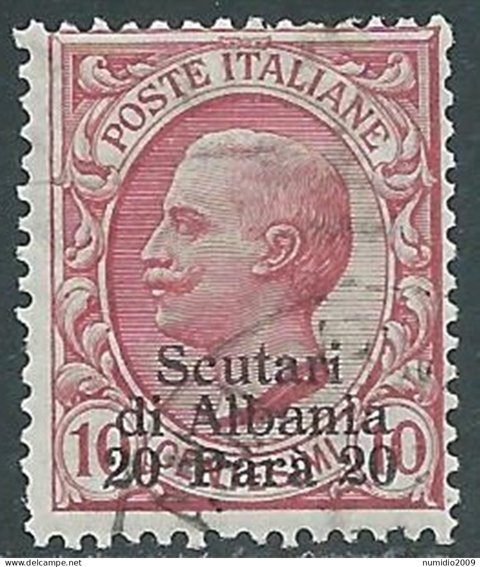 1909-11 LEVANTE SCUTARI D'ALBANIA USATO 20 PA SU 10 CENT - RB37-8 - Europa- Und Asienämter