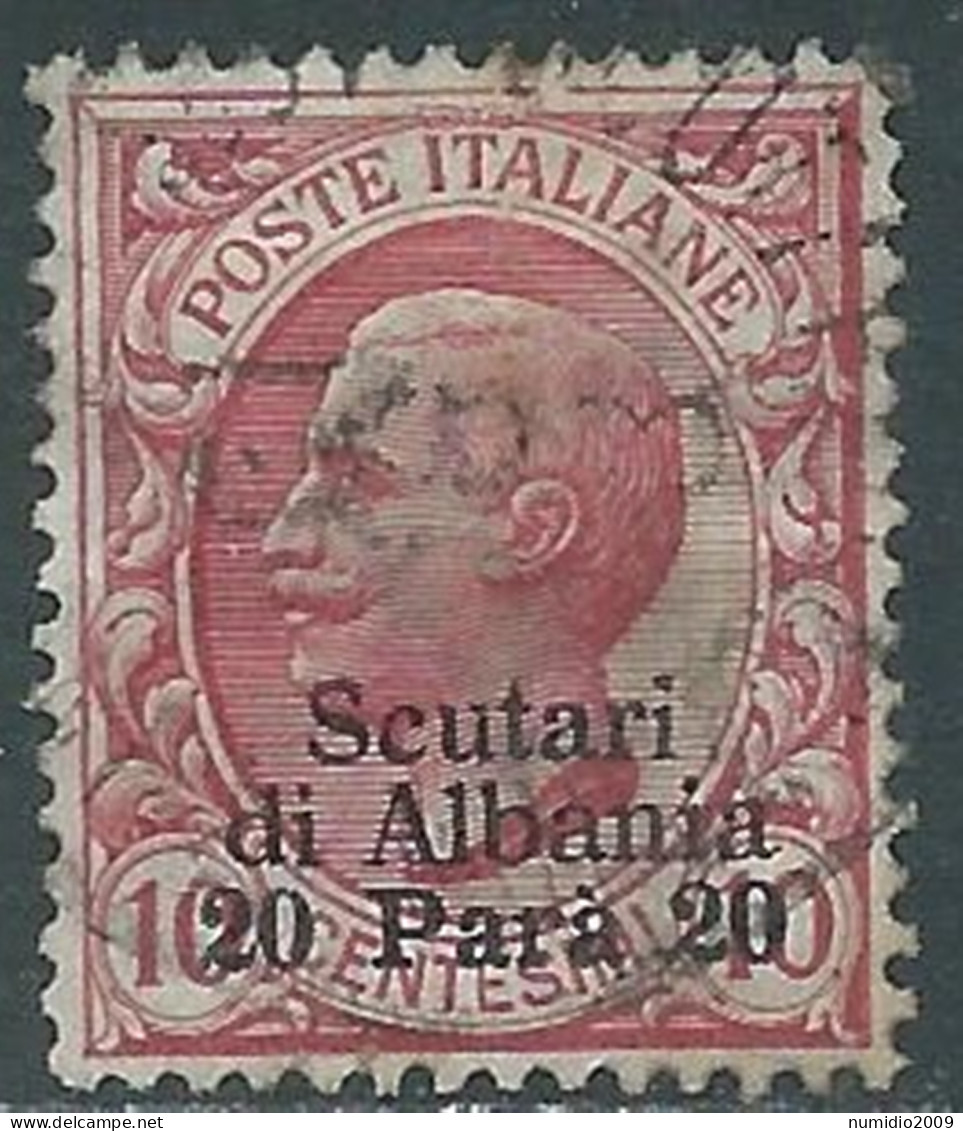 1909-11 LEVANTE SCUTARI D'ALBANIA USATO 20 PA SU 10 CENT - RB37-4 - Bureaux D'Europe & D'Asie