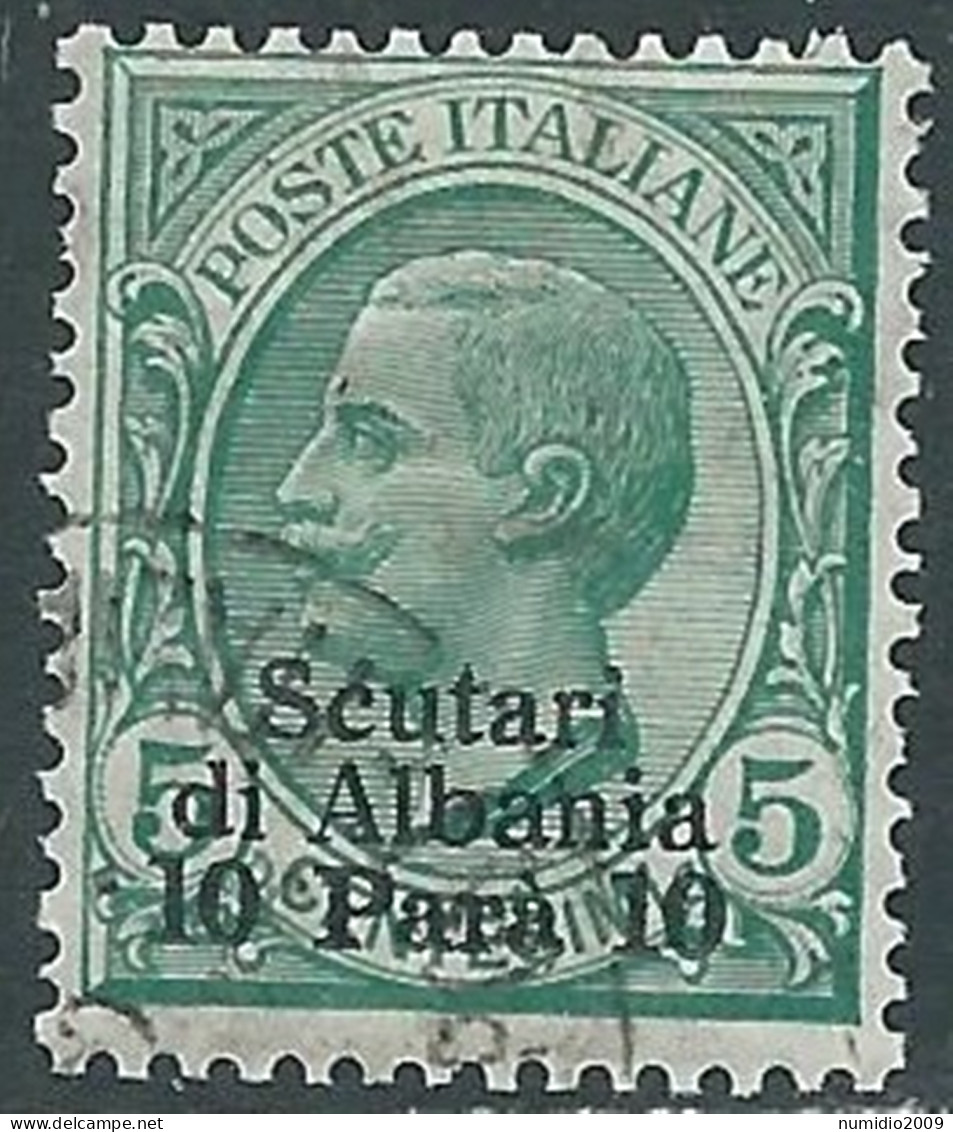 1909-11 LEVANTE SCUTARI D'ALBANIA USATO 10 PA SU 5 CENT - RB37-9 - Europa- Und Asienämter