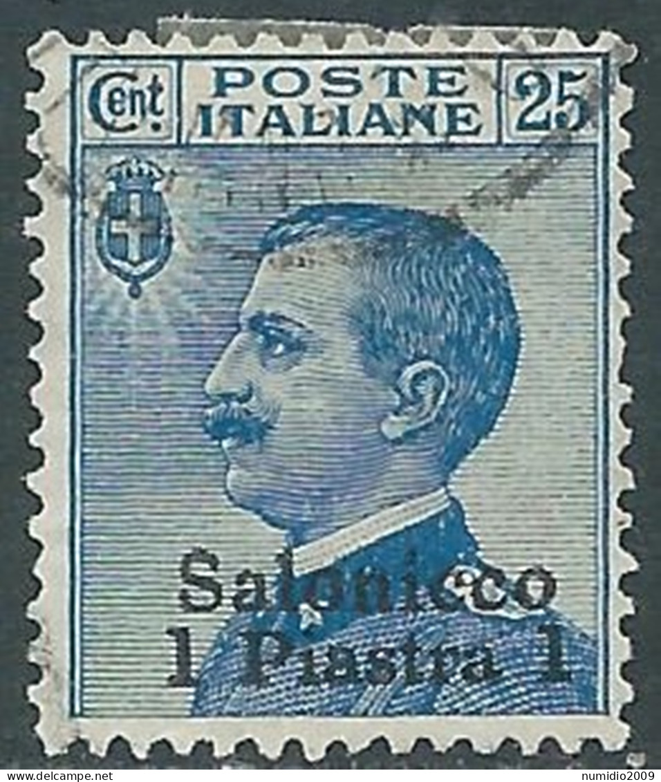 1909-11 LEVANTE SALONICCO USATO 1 PI SU 25 CENT - RB46-2 - Bureaux D'Europe & D'Asie