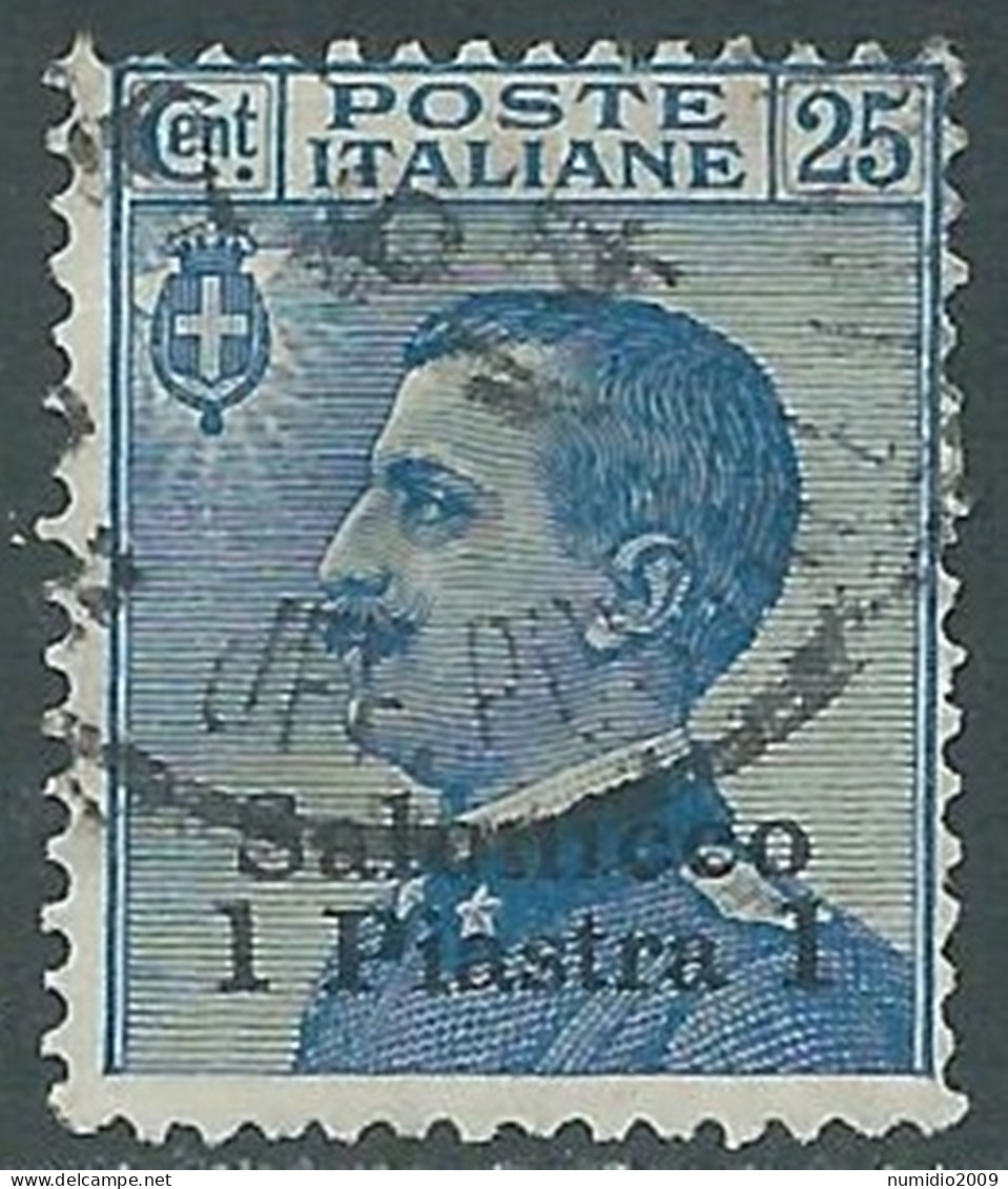 1909-11 LEVANTE SALONICCO USATO 1 PI SU 25 CENT - RB37-10 - European And Asian Offices