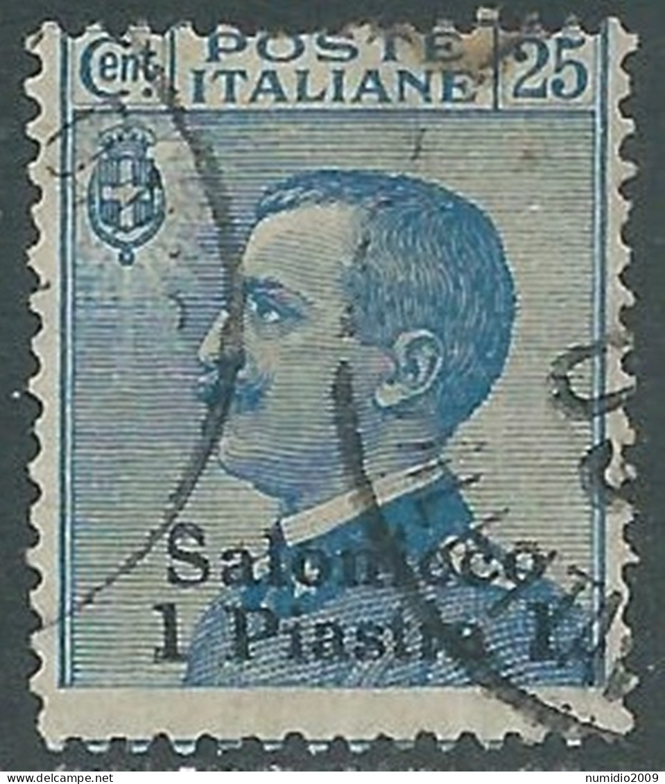 1909-11 LEVANTE SALONICCO USATO 1 PI SU 25 CENT - RB37-9 - Bureaux D'Europe & D'Asie
