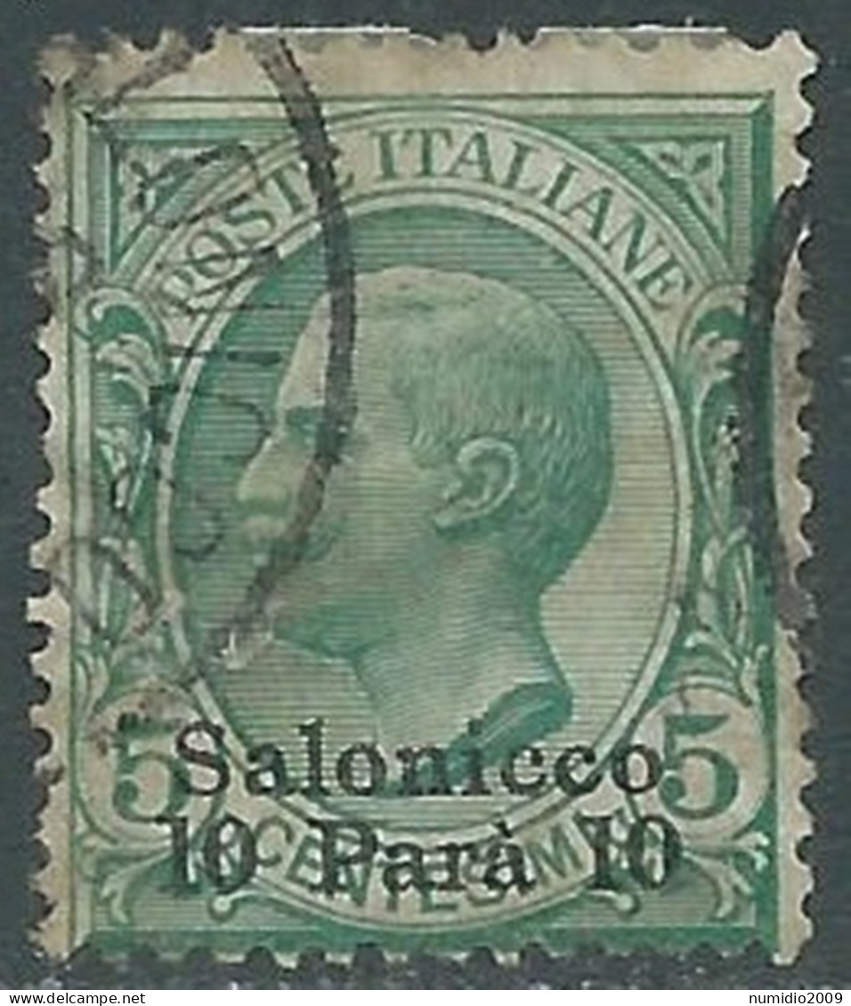 1909-11 LEVANTE SALONICCO USATO 10 PA SU 5 CENT - RB37-8 - Uffici D'Europa E D'Asia