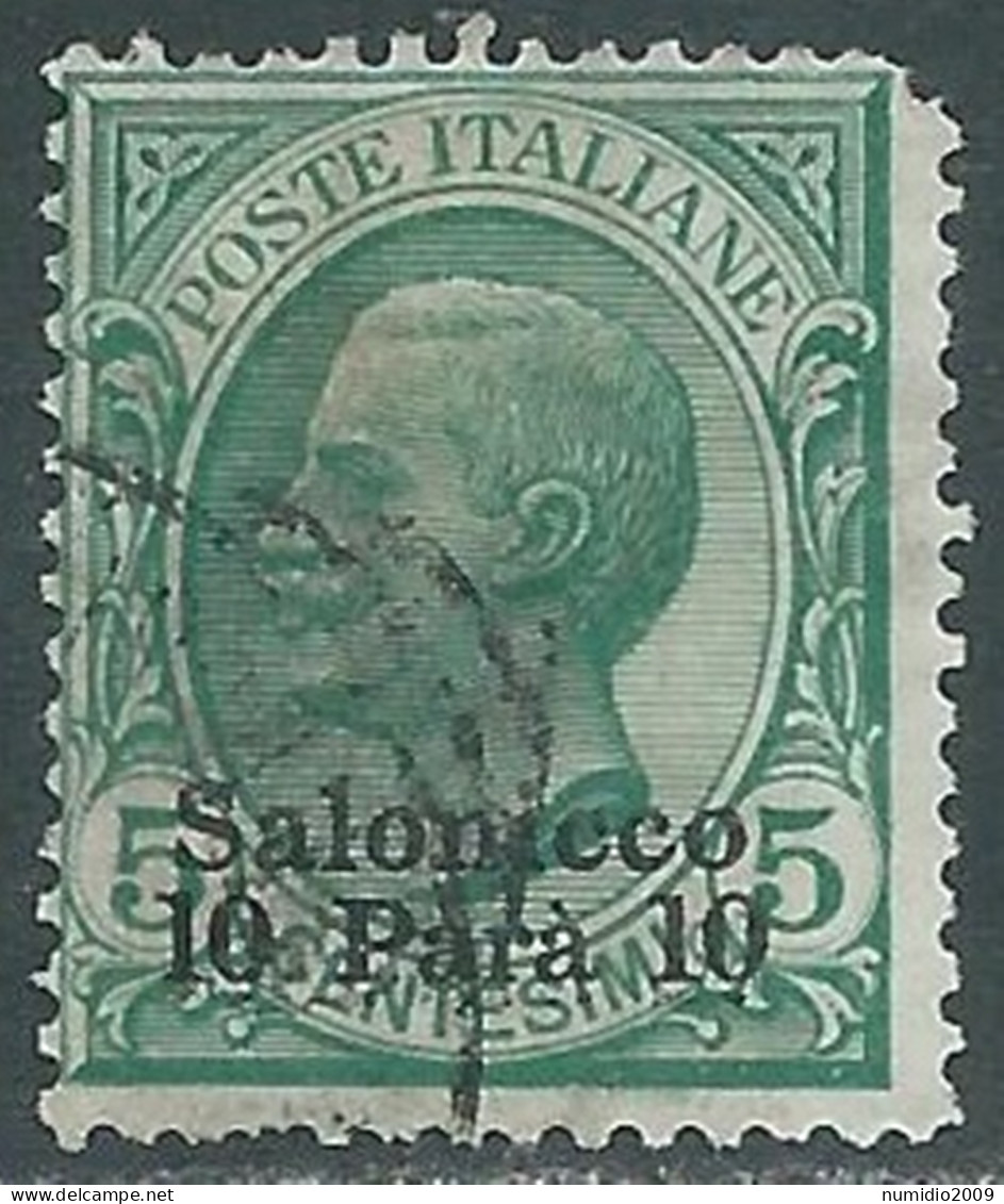 1909-11 LEVANTE SALONICCO USATO 10 PA SU 5 CENT - RB37-4 - Uffici D'Europa E D'Asia