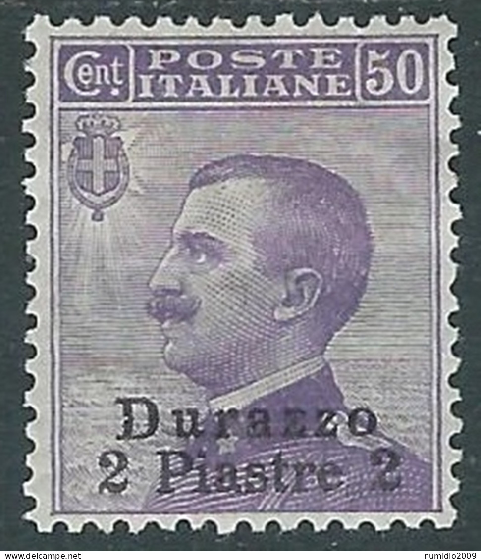 1909-11 LEVANTE DURAZZO 2 PI SU 50 CENT MH * - I37-9 - Bureaux D'Europe & D'Asie