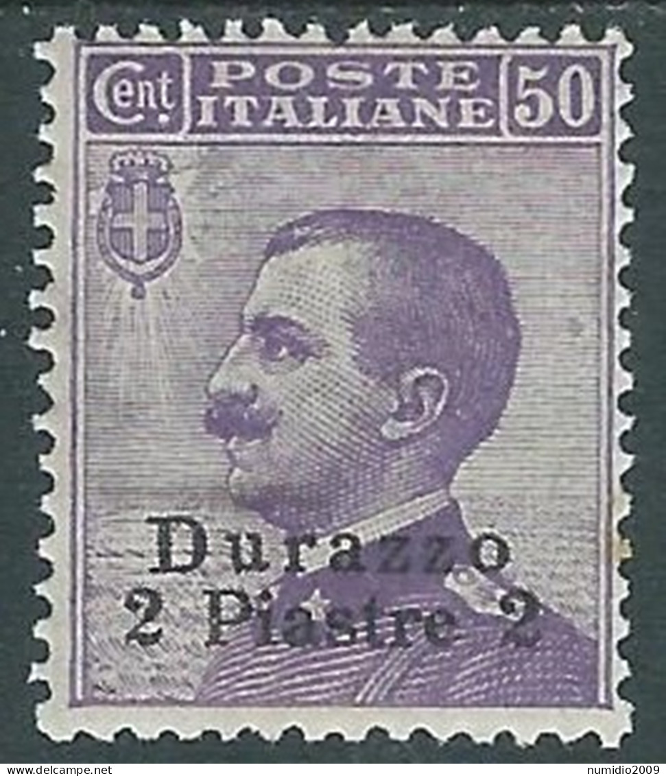 1909-11 LEVANTE DURAZZO 2 PI SU 50 CENT MH * - I37-10 - Uffici D'Europa E D'Asia