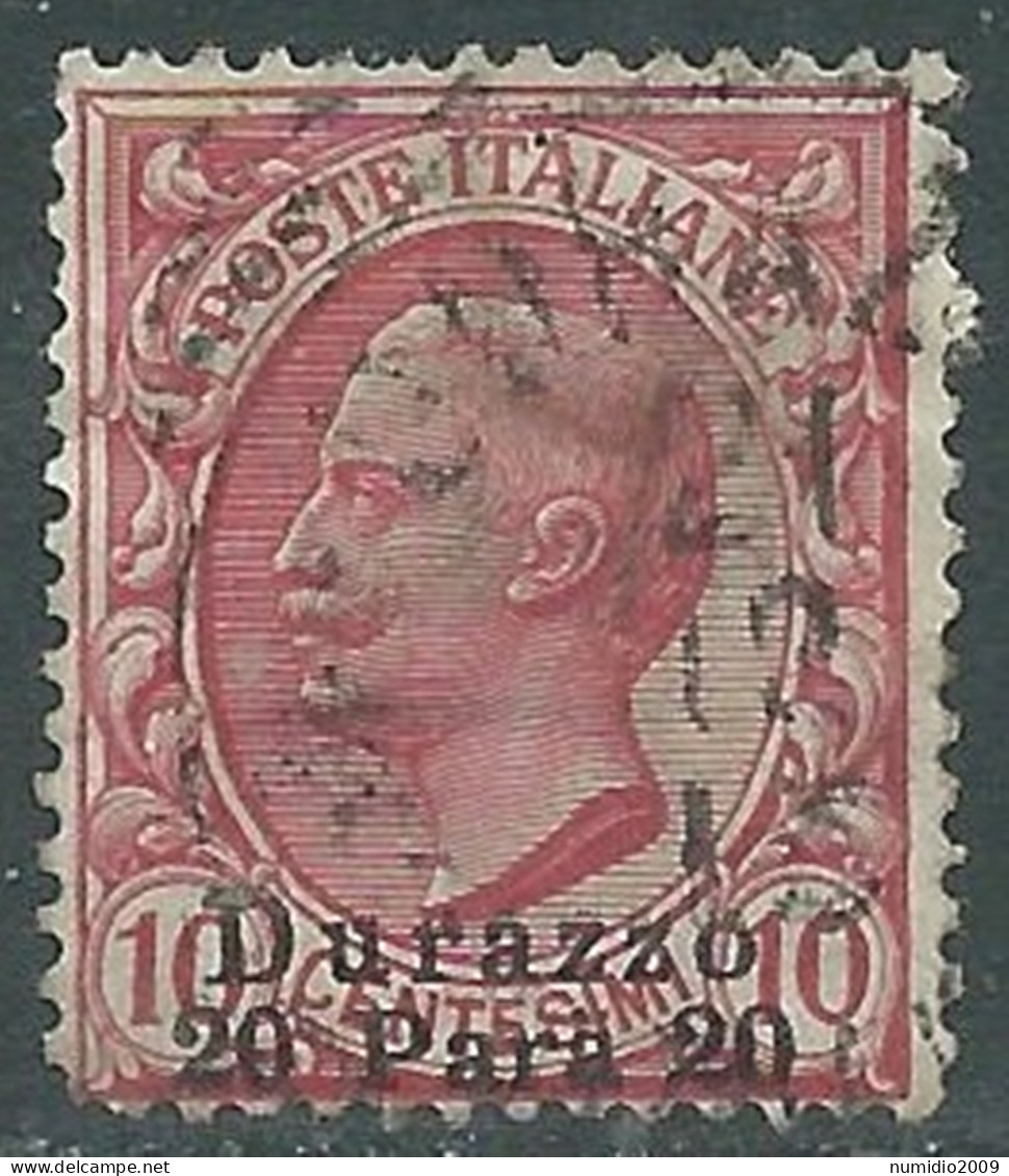 1909-11 LEVANTE DURAZZO USATO 20 PA SU 10 CENT - RB37-4 - Bureaux D'Europe & D'Asie