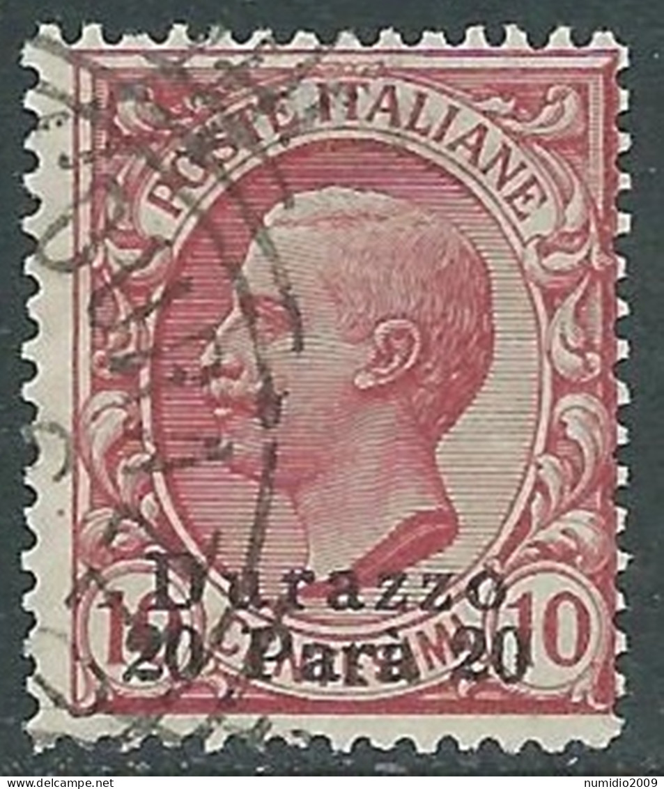 1909-11 LEVANTE DURAZZO USATO 20 PA SU 10 CENT - RB37-3 - Europa- Und Asienämter