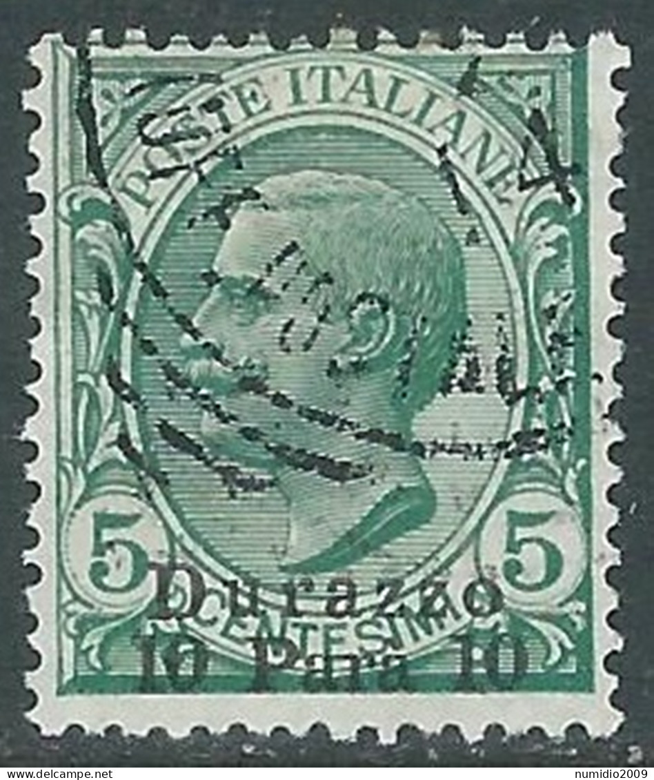 1909-11 LEVANTE DURAZZO USATO 10 PA SU 5 CENT - RB37-4 - Bureaux D'Europe & D'Asie