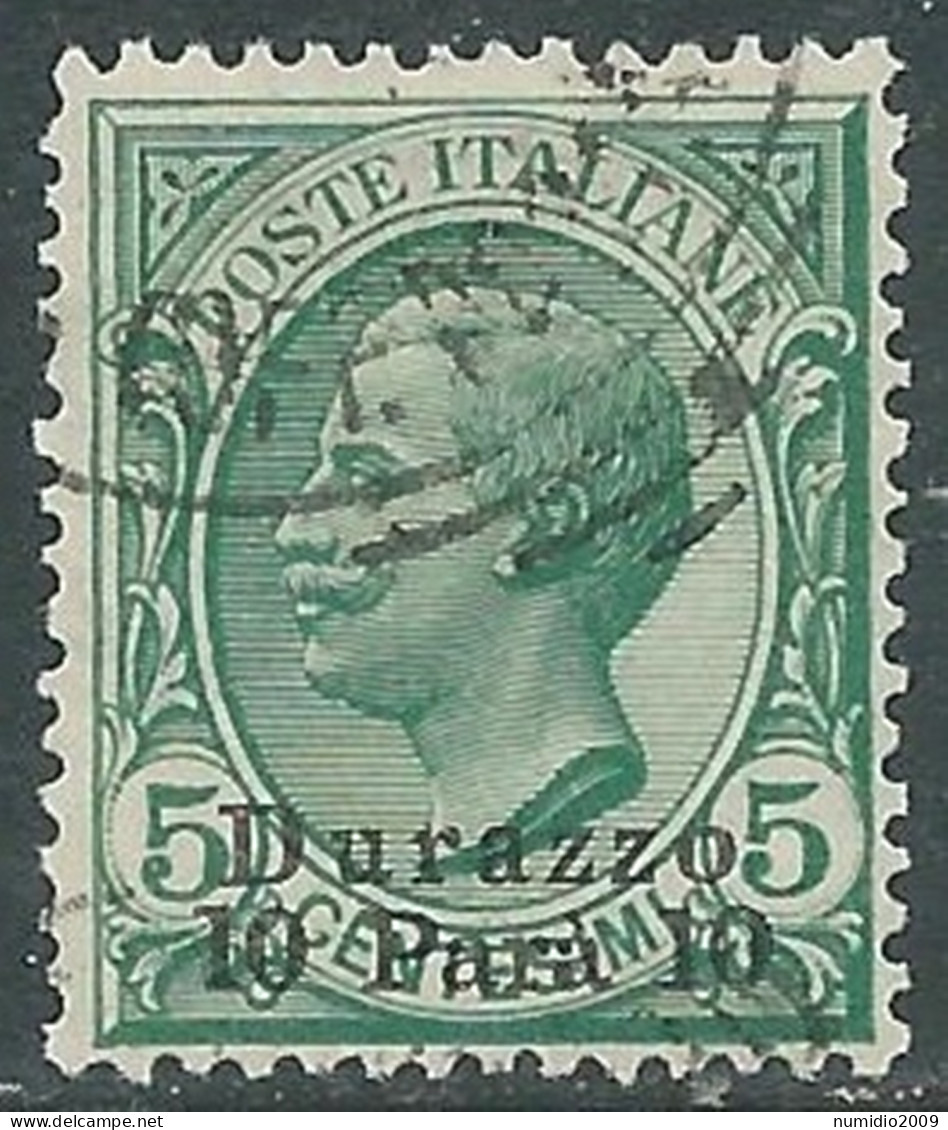 1909-11 LEVANTE DURAZZO USATO 10 PA SU 5 CENT - RB37-3 - Bureaux D'Europe & D'Asie