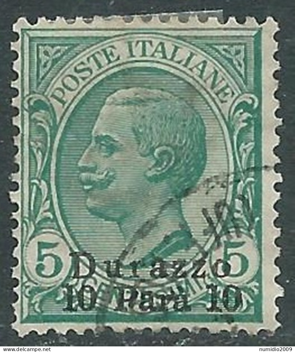 1909-11 LEVANTE DURAZZO USATO 10 PA SU 5 CENT - RB37-2 - Europa- Und Asienämter