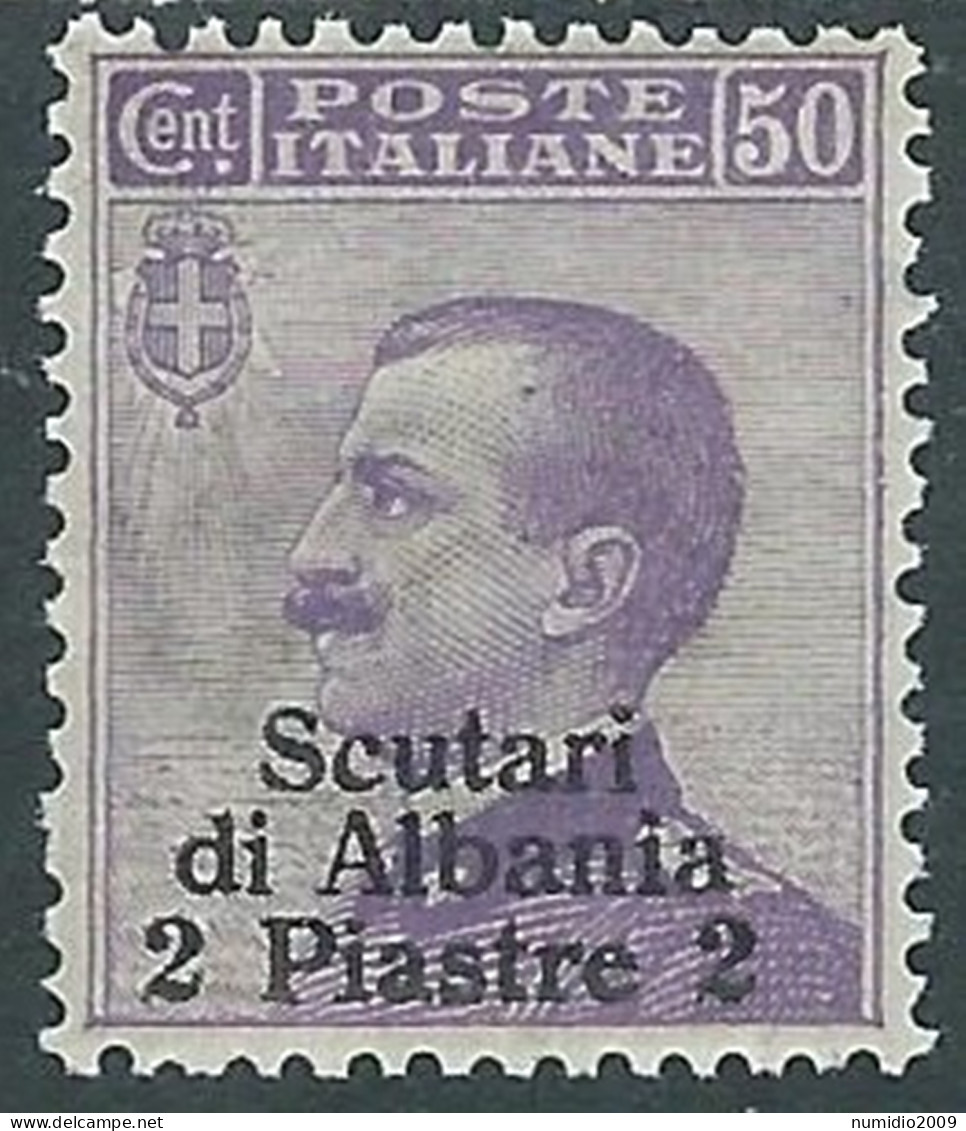 1909-11 LEVANTE SCUTARI D'ALBANIA 2 PI SU 50 CENT MH * - I38-10 - Uffici D'Europa E D'Asia