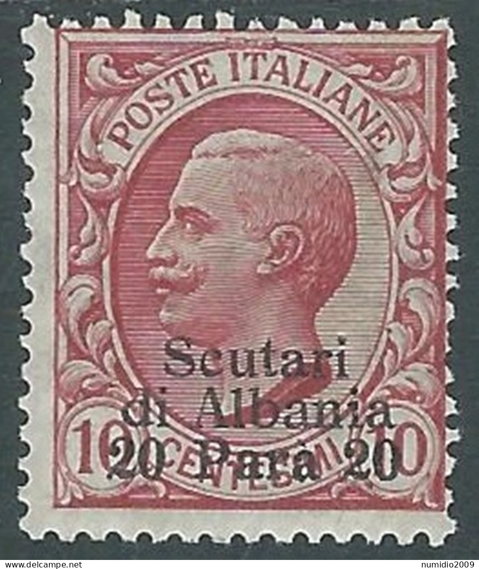 1909-11 LEVANTE SCUTARI D'ALBANIA 20 PA SU 10 CENT MH * - I38-10 - Bureaux D'Europe & D'Asie