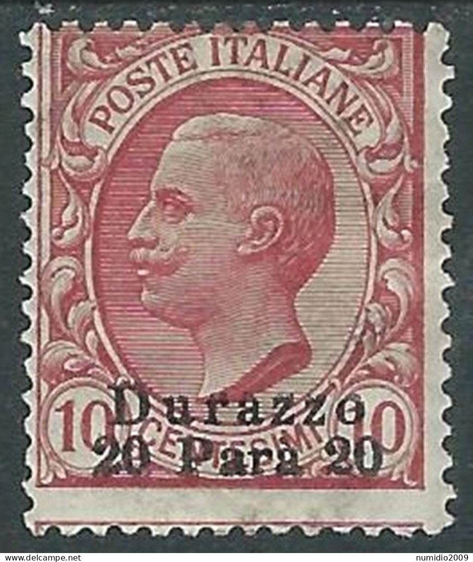 1909-11 LEVANTE DURAZZO 20 PA SU 10 CENT MH * - I38-10 - Europese En Aziatische Kantoren