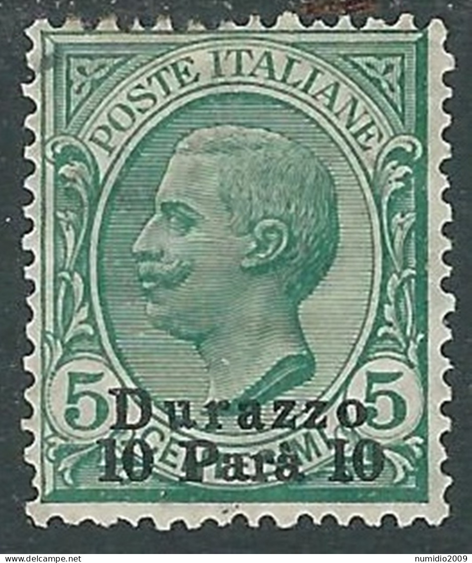 1909-11 LEVANTE DURAZZO 10 PA SU 5 CENT MH * - I37-9 - Oficinas Europeas Y Asiáticas