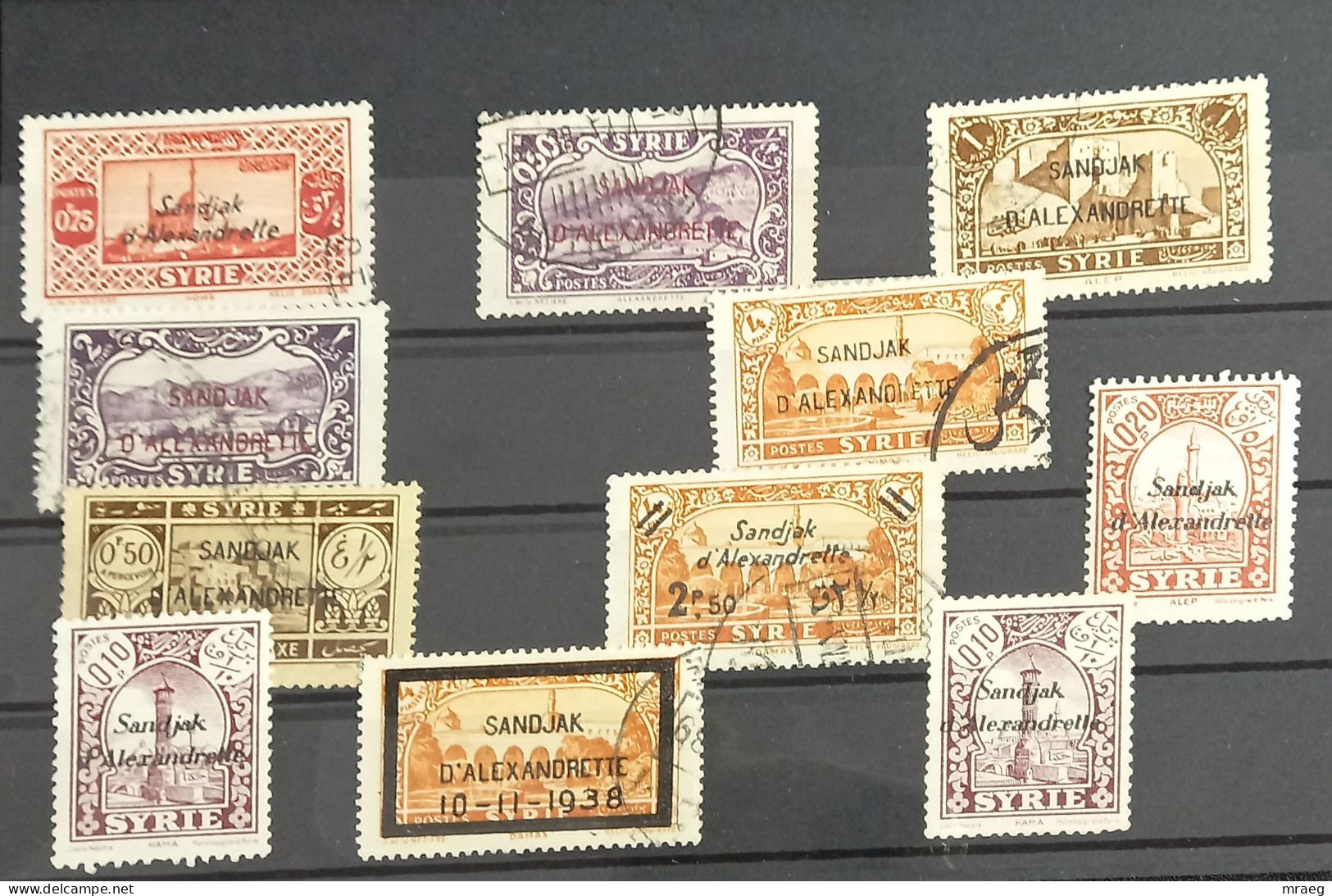 HATAY 1938 SANDJAK D'ALEXANDRETTE BLACK &RED SURCHARGED 11 STAMPS USED & M F VF - Syrien