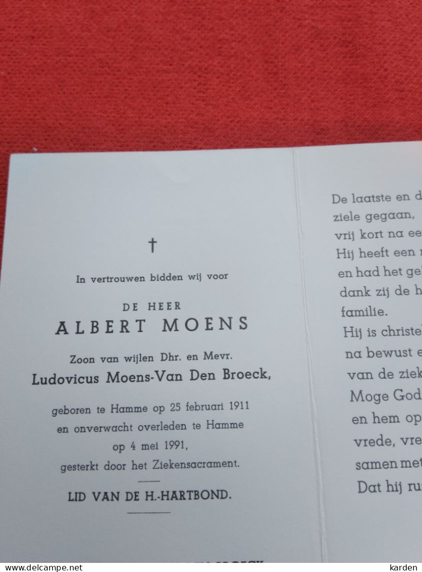 Doodsprentje Albert Moens / Hamme 25/2/1911 - 4/5/1991 ( Z.v. Ludovicus Moens - Van Den Broeck ) - Religion & Esotericism