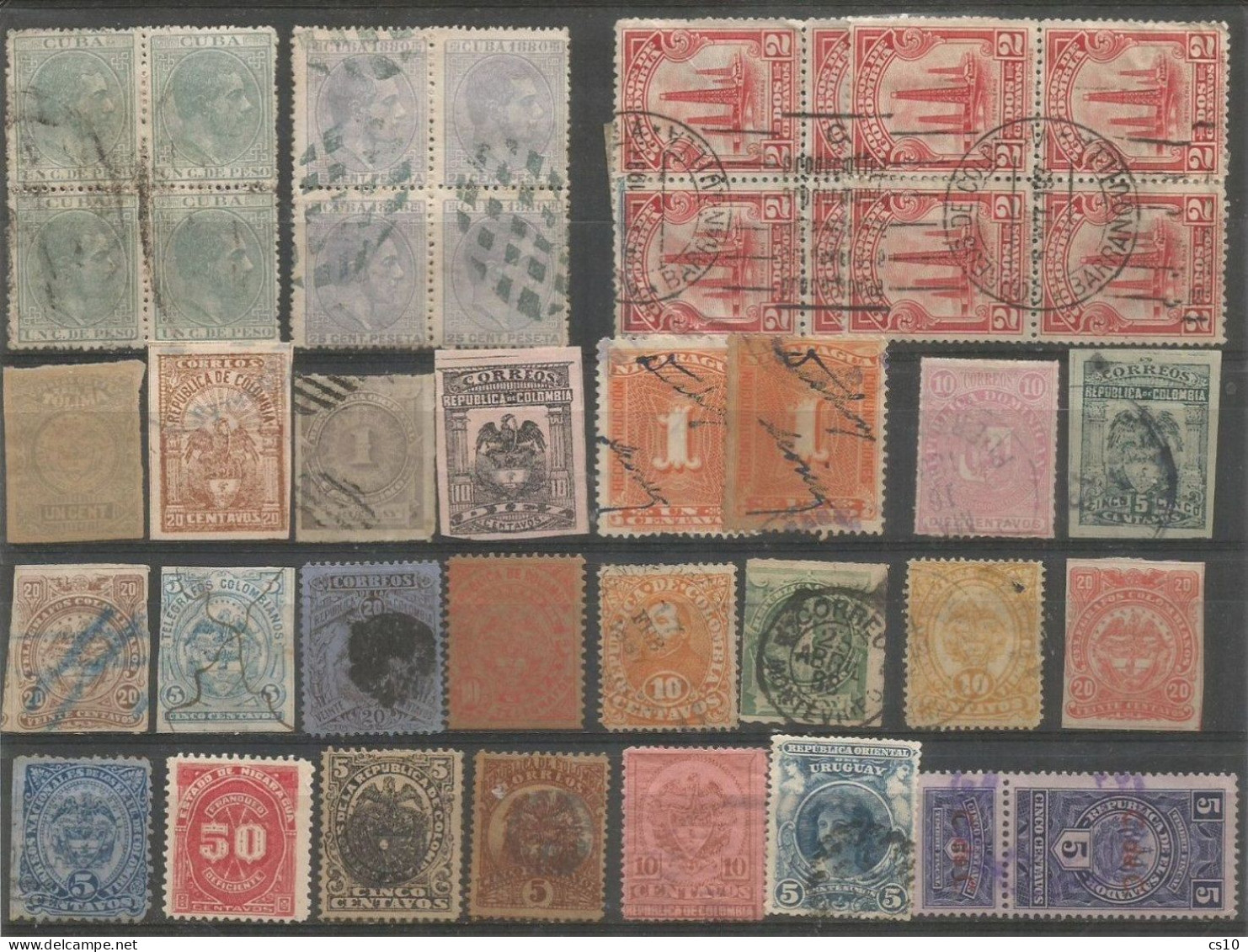 Latin America 4 Scans Lot Used Stamps With Older, Blocks4, Provisionals, FRAMA, Imperforated, Fiscals Etc # 235 Pcs - Colecciones (sin álbumes)