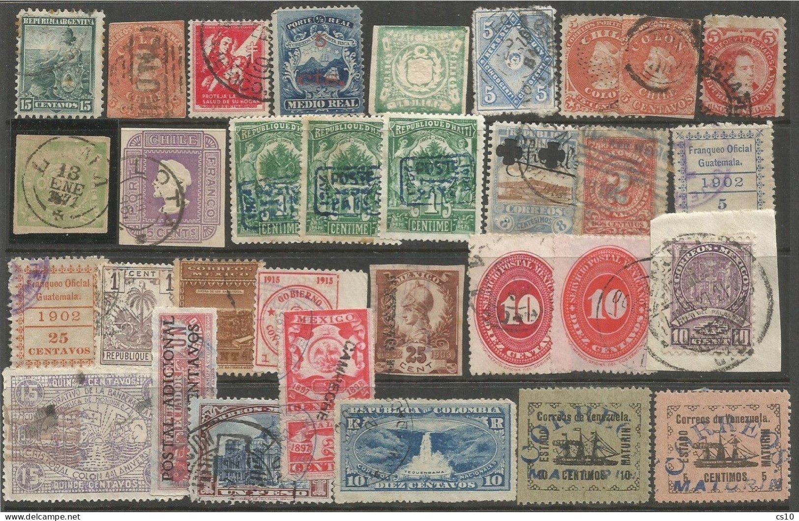 Latin America 4 Scans Lot Used Stamps With Older, Blocks4, Provisionals, FRAMA, Imperforated, Fiscals Etc # 235 Pcs - Collections (sans Albums)
