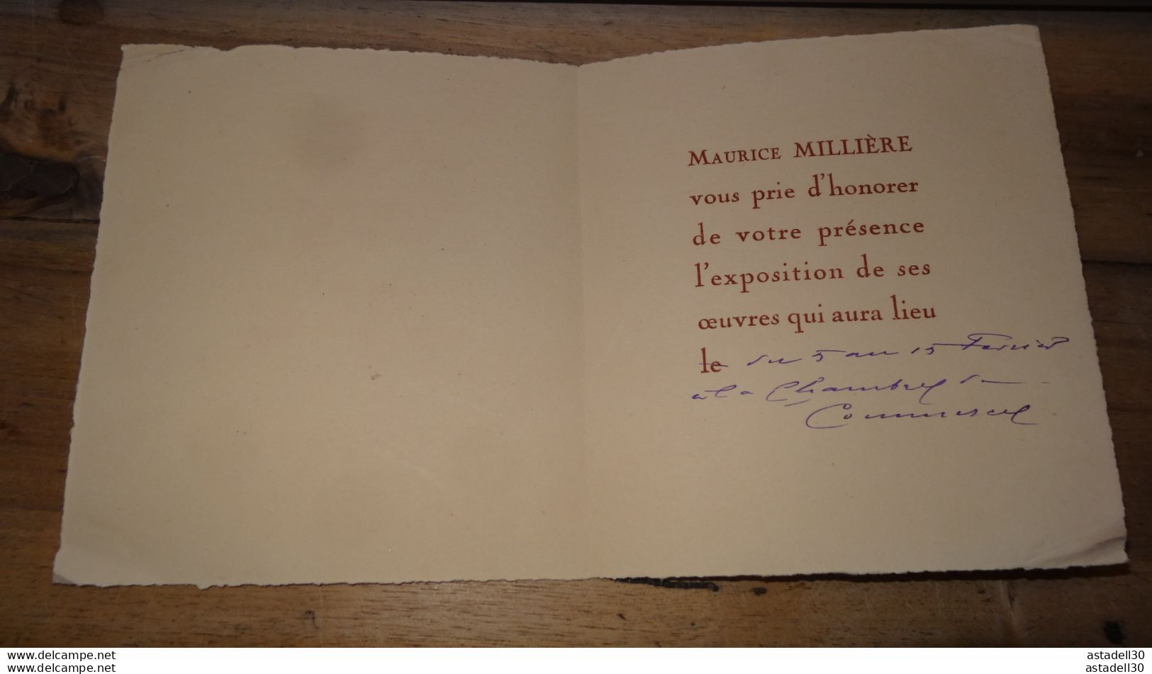 Carton D'invitation A L'exposition Des Oeuvres De Maurice MILLIERE ............. Caisse-24 - Toegangskaarten