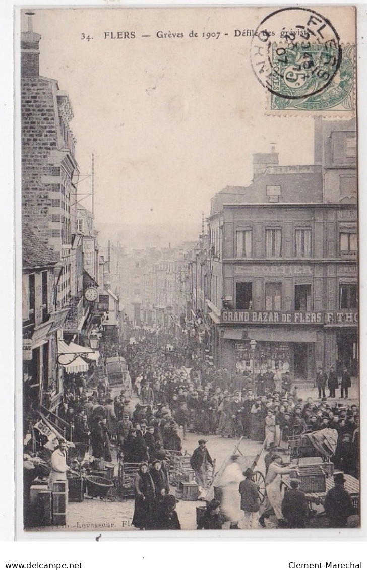 FLERS : Grèves De 1907, Défilé Des Grévistes, Grand Bazar De Flers - Très Bon état - Flers