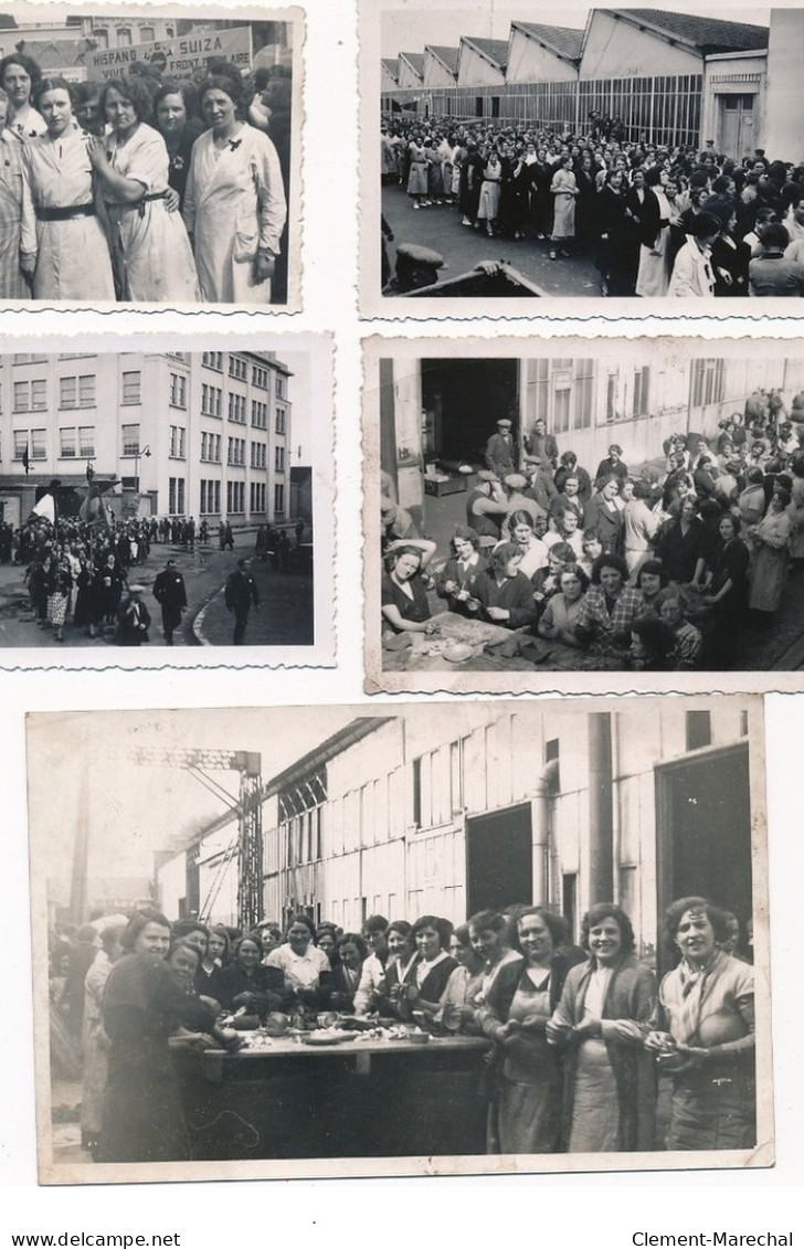 BOIS-COLOMBES : Lot De 5 Petites Photos Et 1 CPA, Greve Usine Hispano Suiza - Tres Bon Etat - Autres & Non Classés