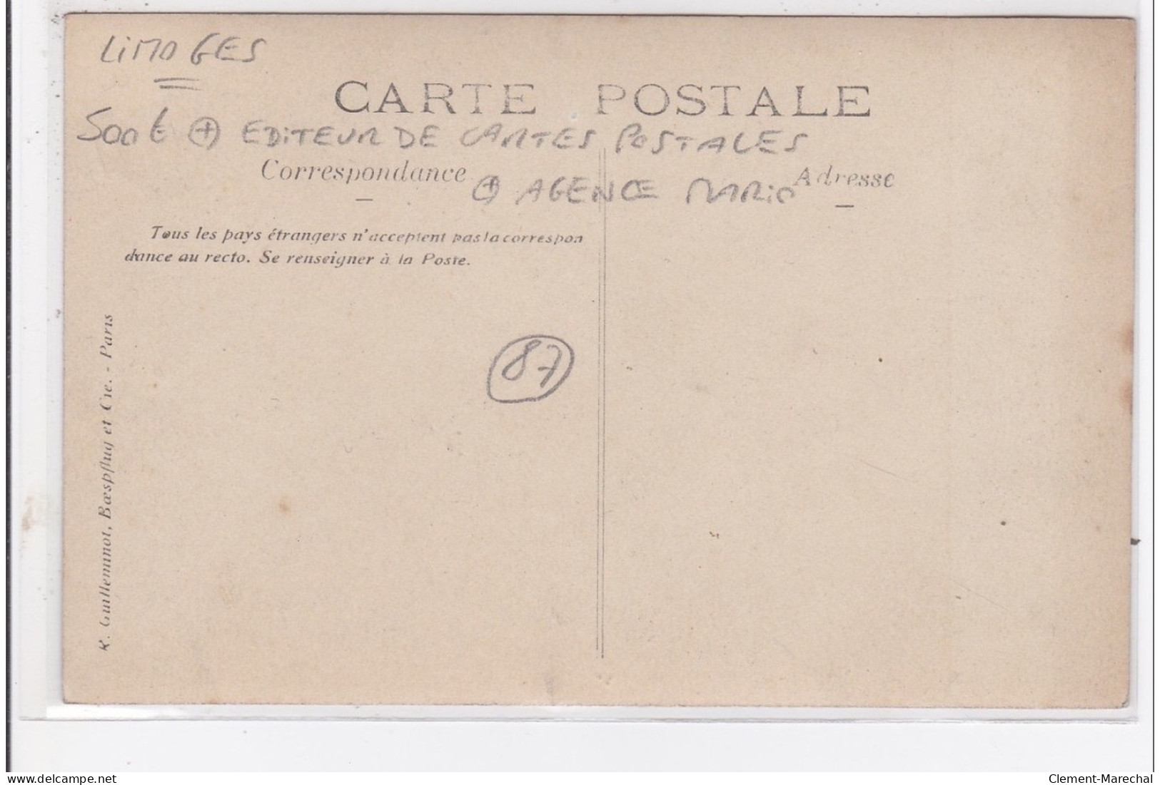 LIMOGES : Editeur De Cartes Postales, Agence Mario, Publicité, Horlogerie, La Mutuelle Lyonnaise - Tres Bon Etat - Limoges