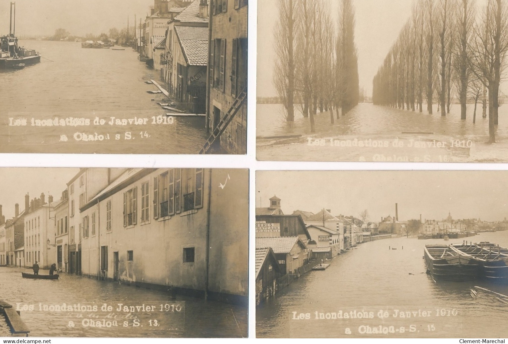 CHALONS-sur-SAONE : serie de 22 CPA, inondation 1910 janvier - tres bon etat