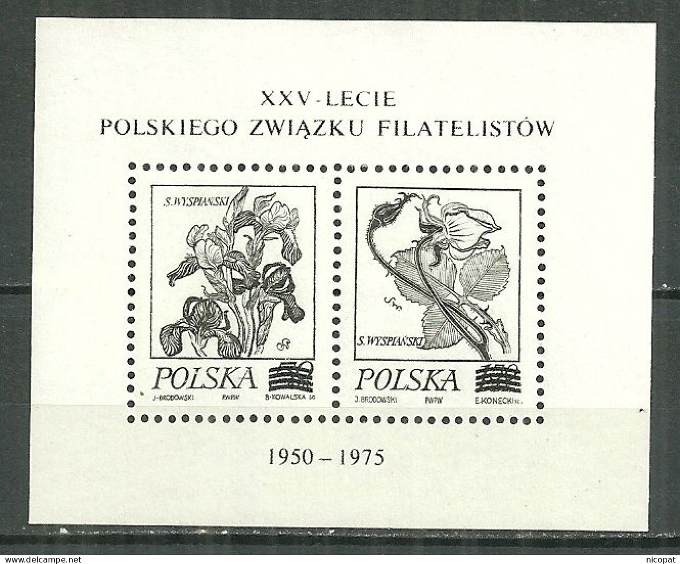 POLAND MNH ** Bloc De 1974 RARE Impression En Noir Non Catalogué Dans Yvert, Fleur Fleurs Iris Rose - Blocks & Kleinbögen