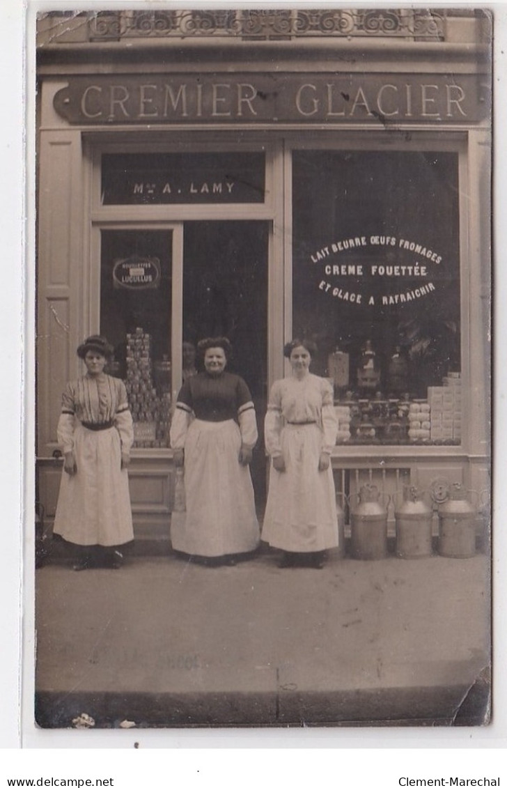 PARIS 8EME : Carte Photo Du Crêmier-glacier LAMY Au 10 Rue De La Tremoaille - Bon état (un Coin Plié) - Arrondissement: 08