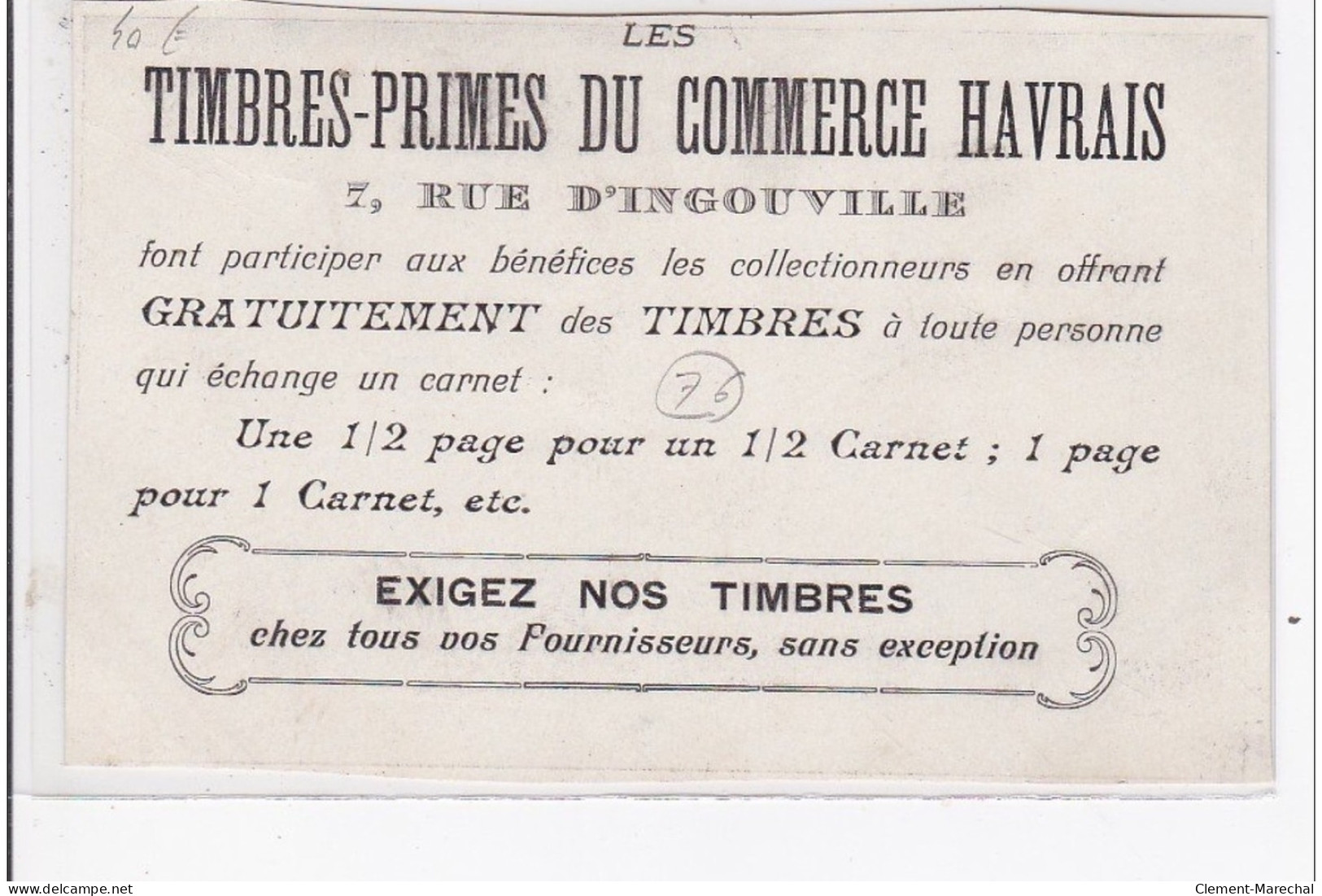 LE HAVRE : Les Timbres Primes Du Commerce Havrais (carton Format Cpa Mal Coupé) - Très Bon état - Zonder Classificatie