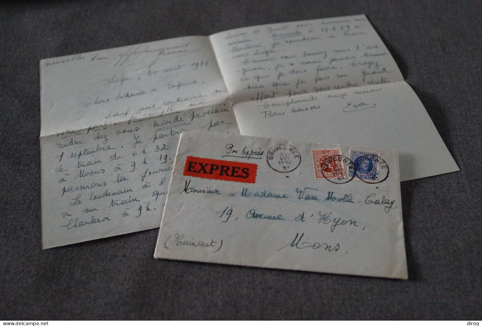 Très Bel Envoi Express,1931,oblitération Grivegnée,+ Courrier Manuscrit, Pour Collection - Other & Unclassified