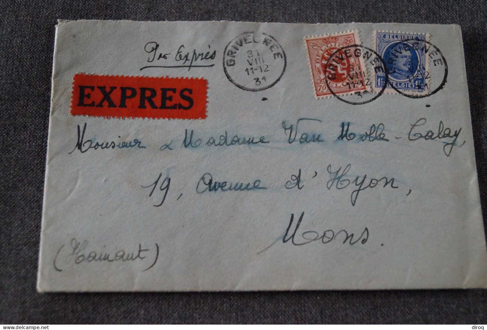 Très Bel Envoi Express,1931,oblitération Grivegnée,+ Courrier Manuscrit, Pour Collection - Other & Unclassified