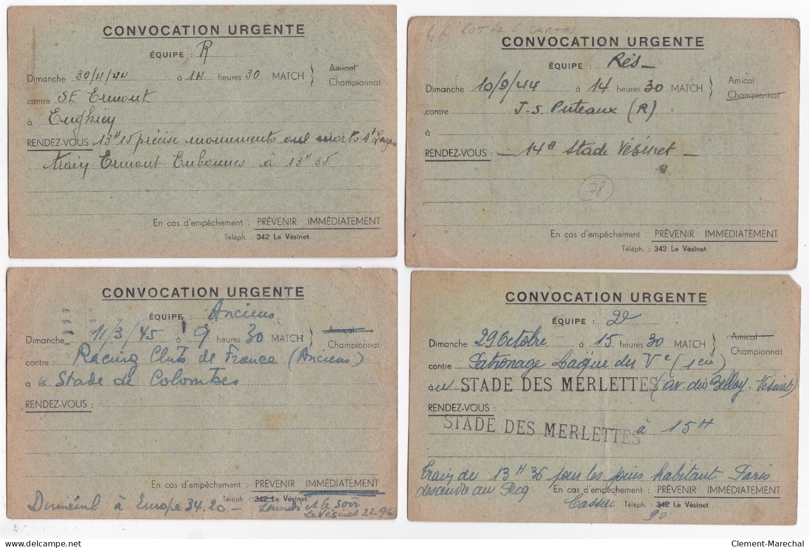 LE VESINET : Lot De 5 Cartes De L'union Sportive Du Vésinet Vers 1940 - Bon état Général - Le Vésinet