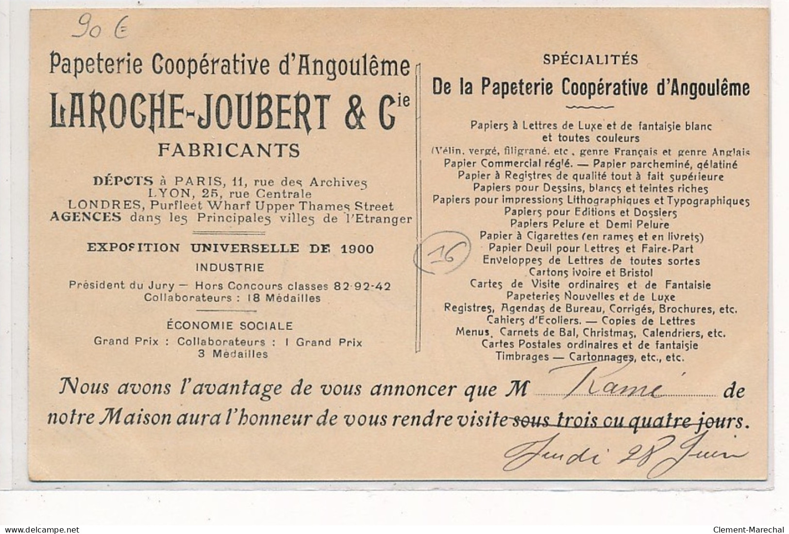 ANGOULEME : Papeterie Cooperative D'angouleme Laroche-joubert Et Cie Atelier De Trituration Des Pates - Tres Bon Etat - Angouleme