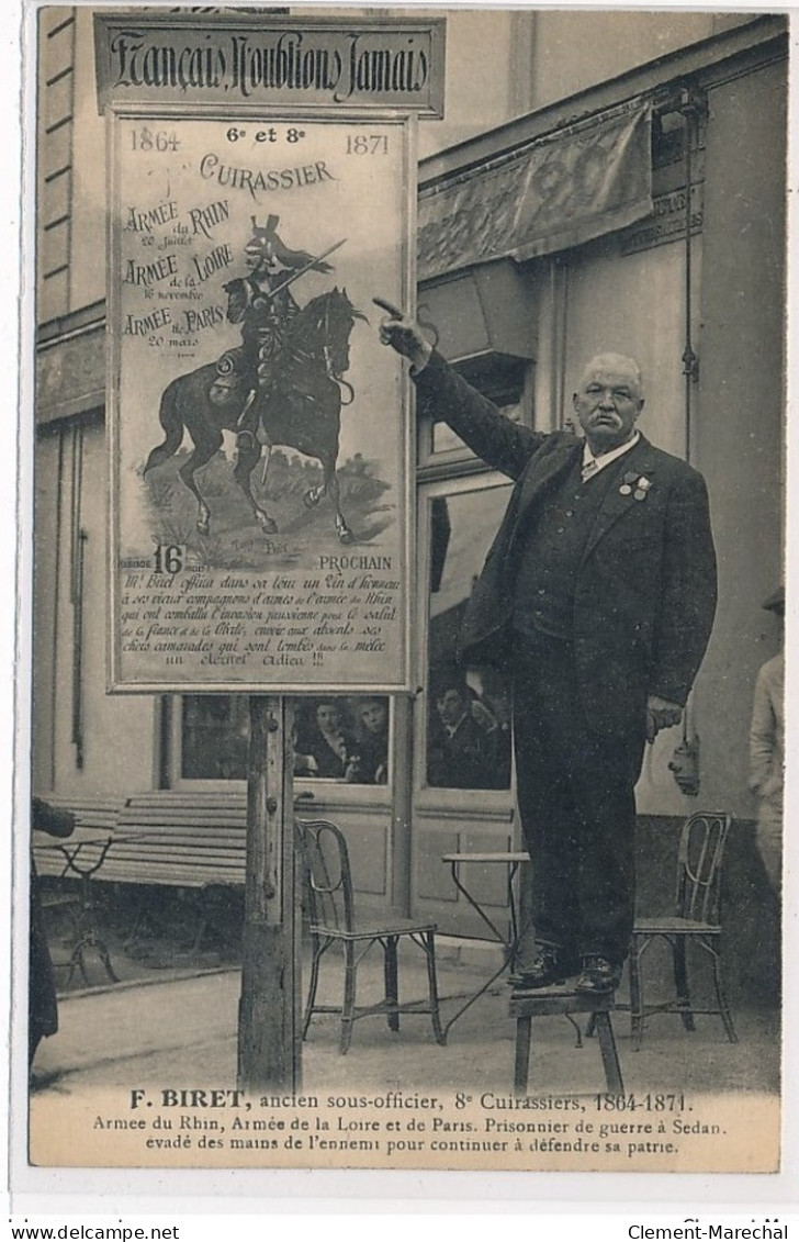 SEDAN : F. Biret Ancien Sous-officier 8e Cuirassiers 1864-1871, Autographe - Tres Bon Etat - Sedan