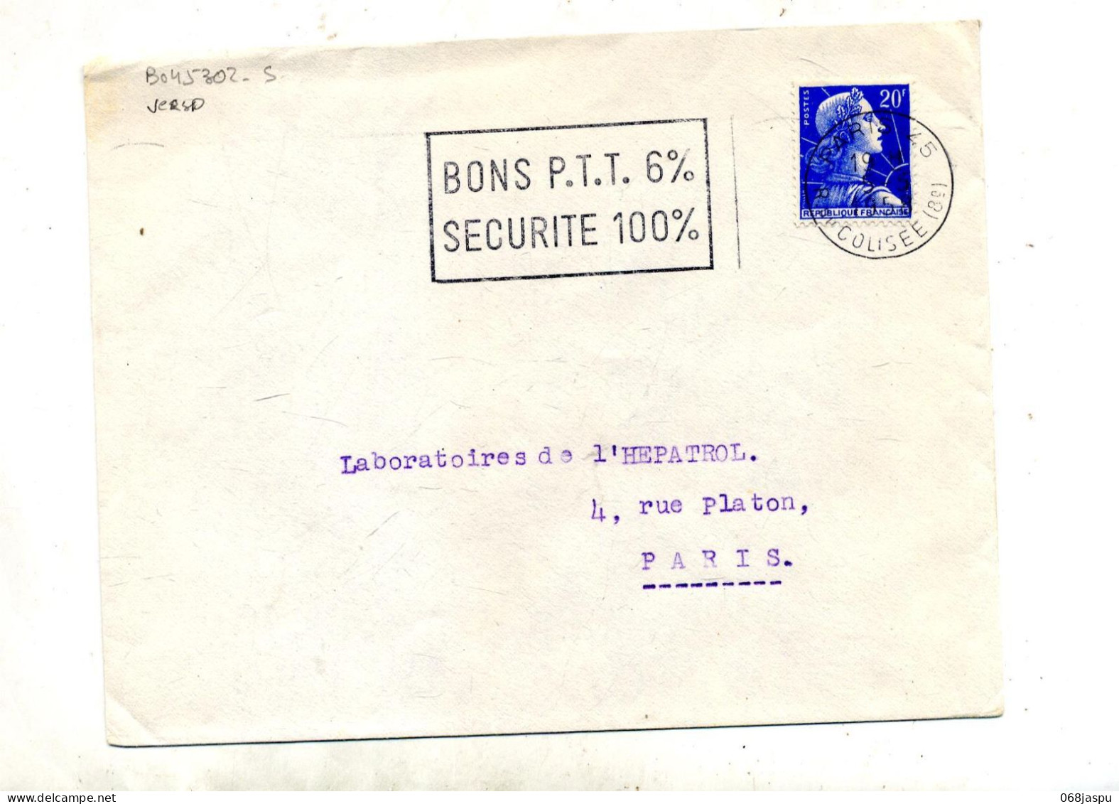 Lettre Flamme Paris 45 Bon P T T  Muette Paris VI - Oblitérations Mécaniques (flammes)