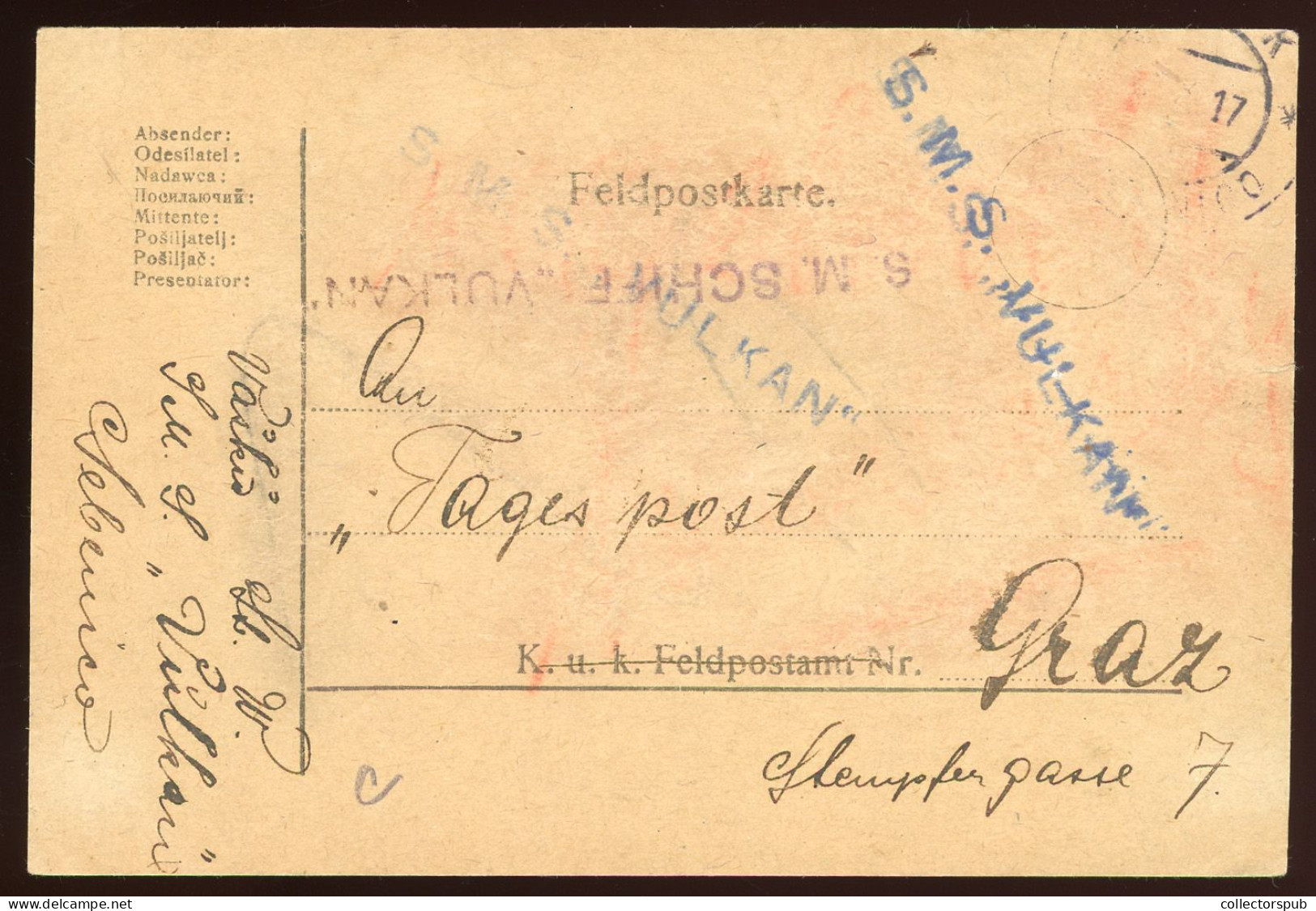 WWI Postcard With Vulkan Rare  Warship Cancellation - Ongebruikt