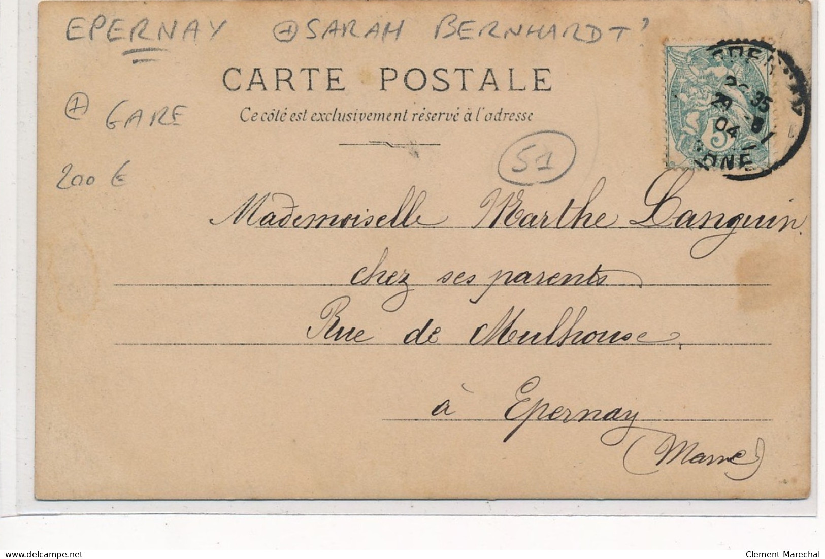 EPERNAY :carte Photo De Sarah Bernhardt ? En 1904 , Gare - Tres Bon Etat - Epernay