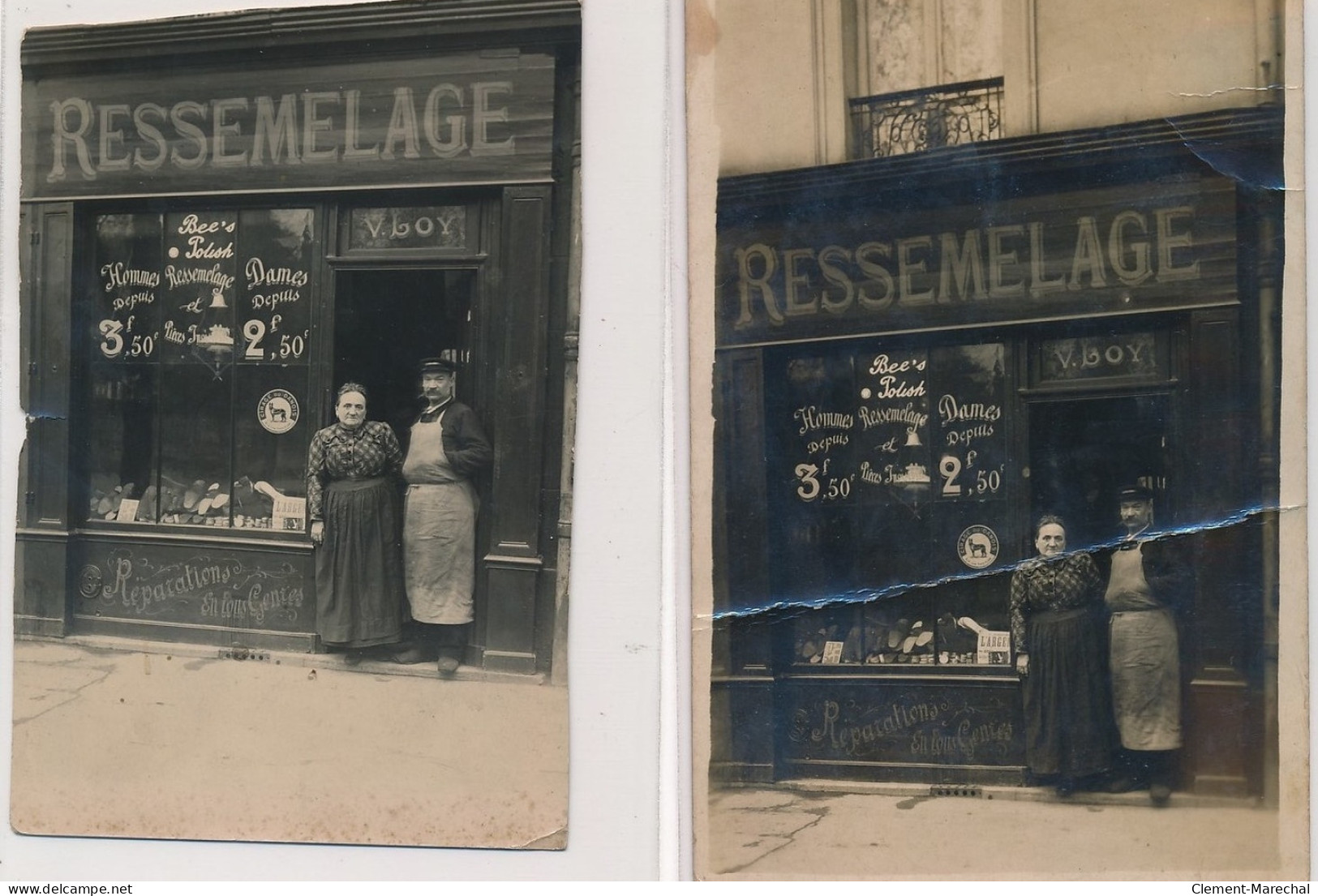 CARTE PHOTO A LOCALISER : Paris(?) 1 Photo Et 1 Cpa, Ressemelage V. Loy - Tres Bon Etat - District 20