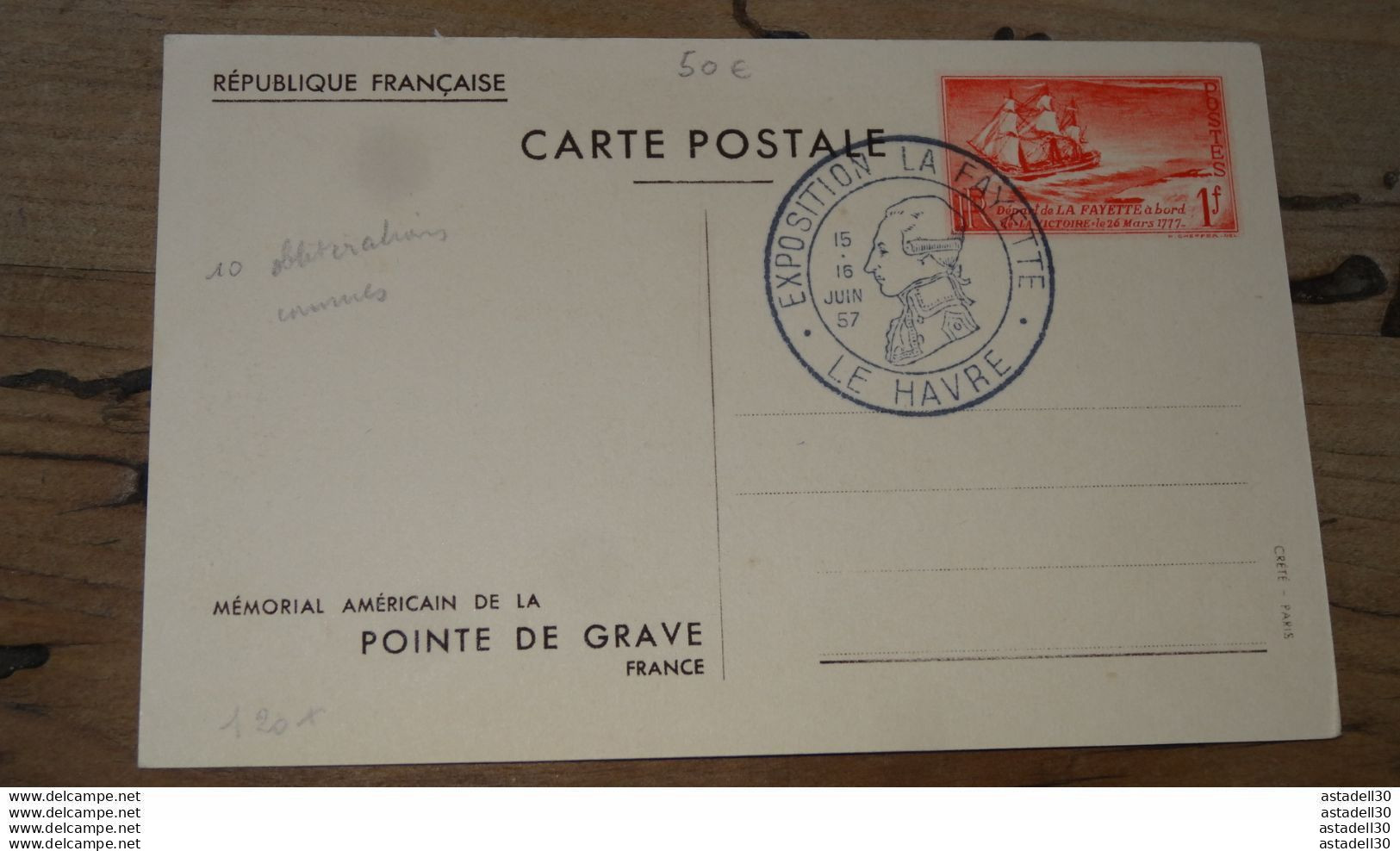 Carte Entier Postal LA FAYETTE + Oblitération LE HAVRE 1957 ............ Q-11028 - Sonstige & Ohne Zuordnung