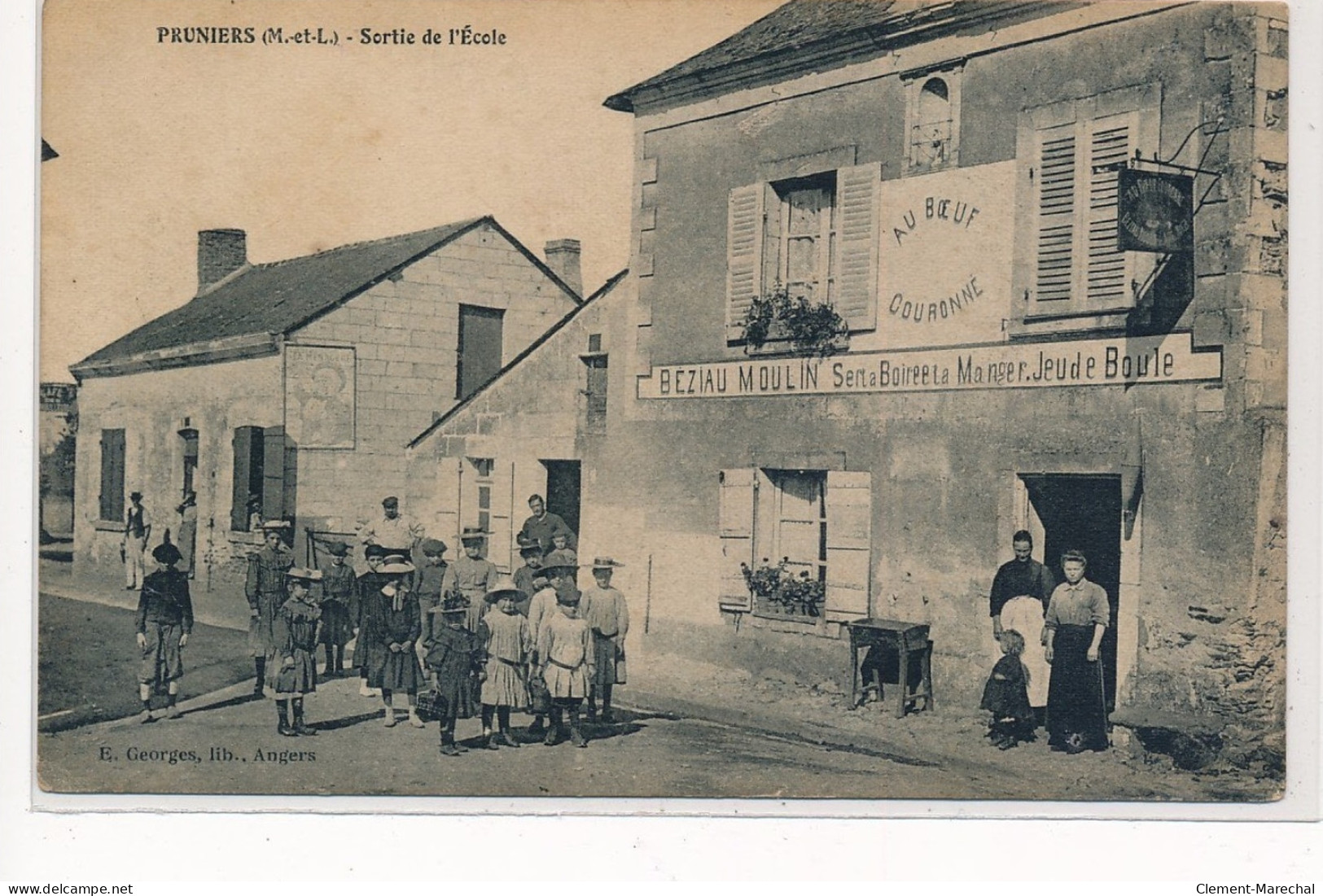 PRUNIERS : Sortie De L'école, Beziau Moulin Au Boeuf Couronne - Tres Bon Etat - Otros & Sin Clasificación
