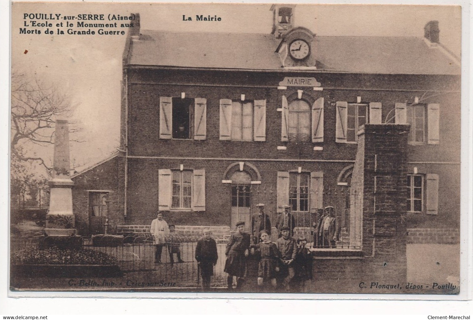 POUILLY-sur-SERRE : L'ecole Et Le Monument Aux Morts De La Grande Guerre, La Mairie - Etat - Sonstige & Ohne Zuordnung